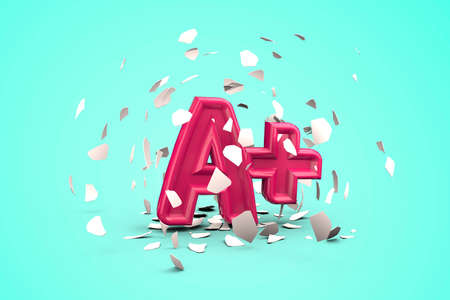 Grade A    hatching out from white eggshell isolated on turquoise backgroundの写真素材