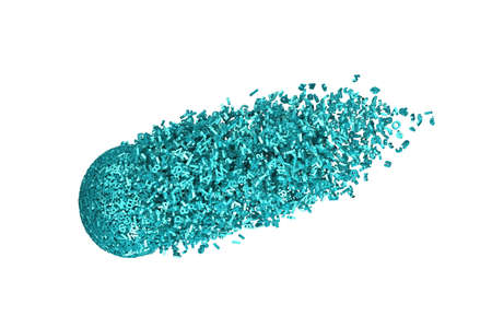 Big data and information explosion concept. Huge blue green letters and numbers in meteor shape, isolated on white background. 3D illustration.の写真素材