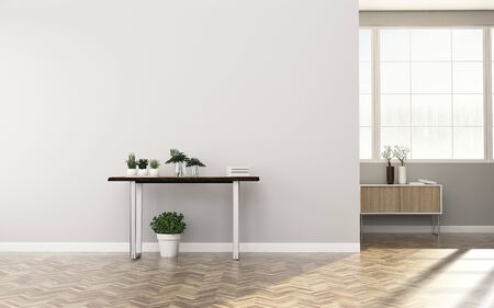 Interior  mock up with  wooden cabinet in the living room. -3d renderingの写真素材