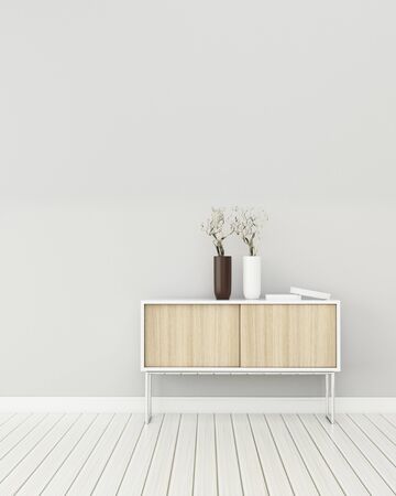 Storage space in apartment.empty room with wooden cabinet.scandinavian interior design. -3d renderingの写真素材