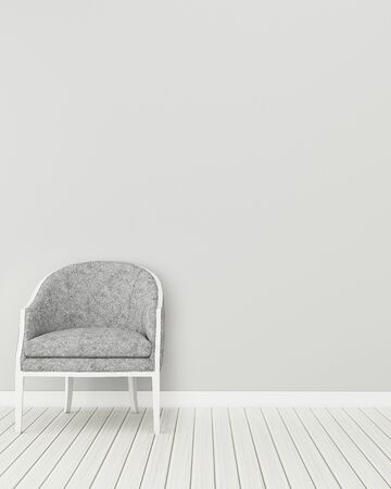 Common space in house.White room with armchair. scandinavian  interior design. 3d renderingの写真素材