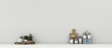 Comfort space in house.empty room with counter kitchen.modern interior design. -3d renderingの写真素材