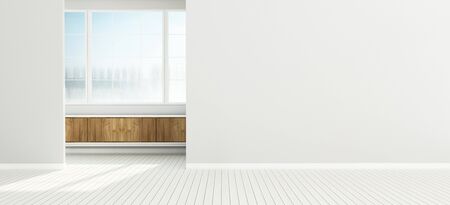 White room with  wooden cabinet. Comfort space in resort. scandinavian interior design. -3d renderingの写真素材