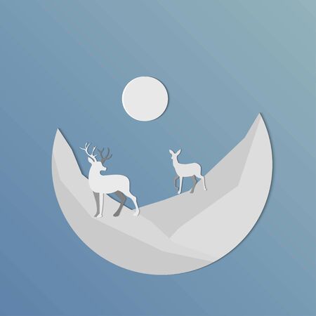  Deer at night illustration.Night Deer Moon Shadow Illustration.Vector illustrationのイラスト素材