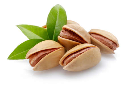 Pistachios nut isolated on a white backgroundの写真素材