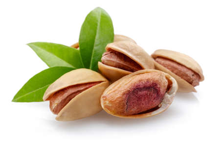 Pistachios nut isolated on a white backgroundの写真素材