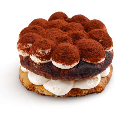 Tiramisu, cake, isolated on white backgroundの写真素材