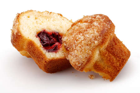 Cherry muffin on isolated white backgroundの写真素材