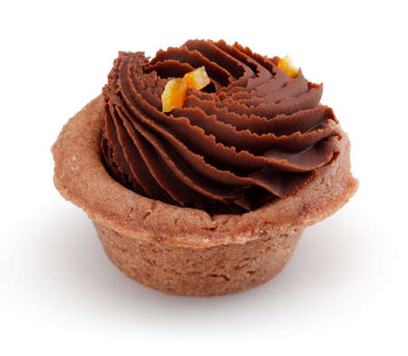 Chocolate cupcake on isolated white backgroundの写真素材
