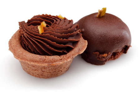 Chocolate cupcake on isolated white backgroundの写真素材