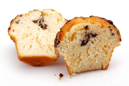 Chocolate chip muffin on isolated white backgroundの写真素材