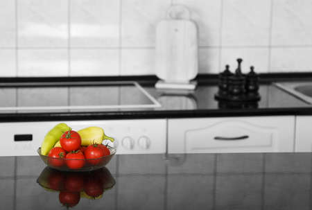 Kitchen detail with vegetables (selective colored) の写真素材
