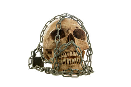 Skull and old Chains on a White backgroundの写真素材