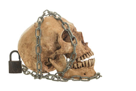 Skull and old Chains on a White backgroundの写真素材