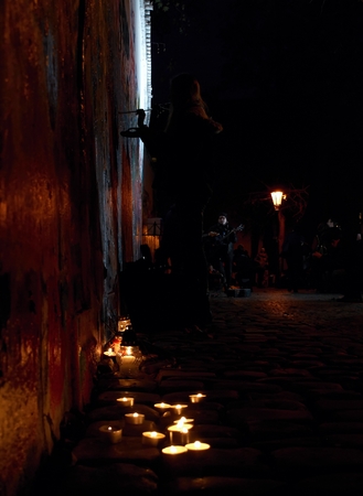 The spontaneous rally next to the Lennon Wall on Kampa in Prague on the 34th anniversary of Lennon\'s death.のeditorial素材