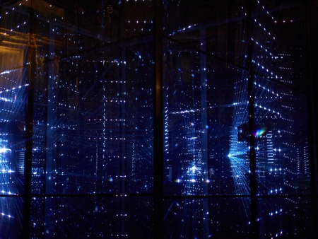 PRAGUE - OCTOBER 16, 2016: Installation Rezonator by Jan Hladil on Colloredo Mansfeld Palace within the Prague Light festival Signal.のeditorial素材