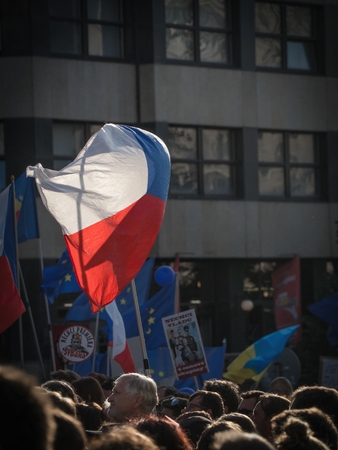 PRAGUE - JUNE 5, 2018 :  Thousands of people were protesting on Wenceslas Square in Prague against the upcoming government of Andrei Babis (ANO) with the support of the Communists.のeditorial素材
