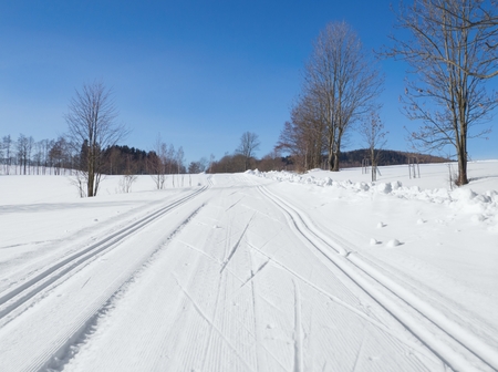 Cross Country Ski Trail near to Lanov municipality in Krkonose mountain.の写真素材