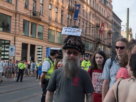 PRAGUE - JUNE 4, 2019 :  On the Wenceslas Square, more than a hundred thousand people demonstrated and demanded the resignation justice minister Marie Benesova and prime minister Andrej Babis.のeditorial素材