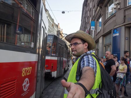 PRAGUE - JUNE 4, 2019 :  On the Wenceslas Square, more than a hundred thousand people demonstrated and demanded the resignation justice minister Marie Benesova and prime minister Andrej Babis.のeditorial素材