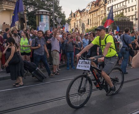 PRAGUE - JUNE 4, 2019 :  On the Wenceslas Square, more than a hundred thousand people demonstrated and demanded the resignation justice minister Marie Benesova and prime minister Andrej Babis.のeditorial素材