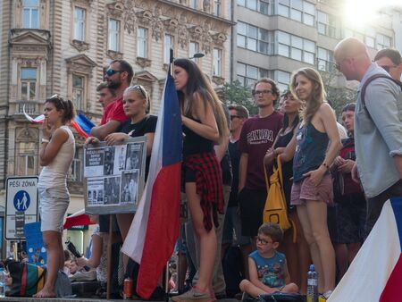 PRAGUE - JUNE 4, 2019 :  On the Wenceslas Square, more than a hundred thousand people demonstrated and demanded the resignation justice minister Marie Benesova and prime minister Andrej Babis.のeditorial素材