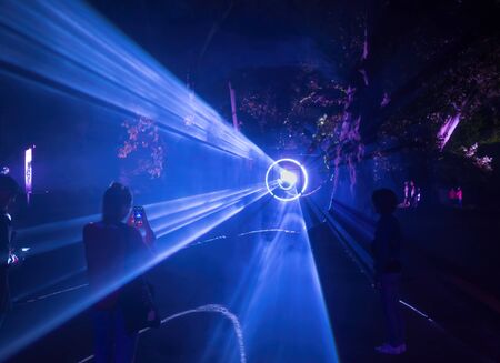 PRAGUE - OCTOBER 13, 2019: Installation Iâm Leaving the Body by Big Light in Invalidovna, within the Prague Light festival Signal 2019.のeditorial素材