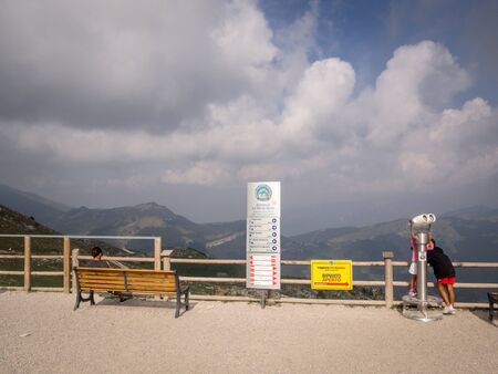 MALCESINE, ITALY â AUGUST 27  2019:  Upper station of cableway Malcesine - Monte baldo above Lake Garda in the Garda Mountains in the Eastern Alps.のeditorial素材