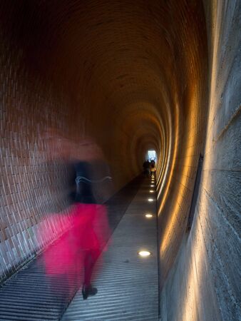 PRAGUE - OCTOBER 26, 2019: Tunnel for pedestrians by a Czech architect Josef Pleskot in Deer Moat at Prague Castle.のeditorial素材