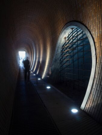 PRAGUE - OCTOBER 26, 2019: Tunnel for pedestrians by a Czech architect Josef Pleskot in Deer Moat at Prague Castle.のeditorial素材