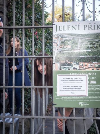 PRAGUE - OCTOBER 26, 2019: Open days of the Deer Moat at Prague Castle. Daughter of the President of the Czech Republic Katerina Zemanova on the right.のeditorial素材
