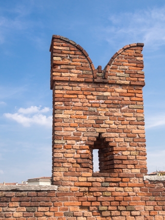 Merlons on bridge of Castelvecchio - The Old Castle in Verona, Italy.のeditorial素材