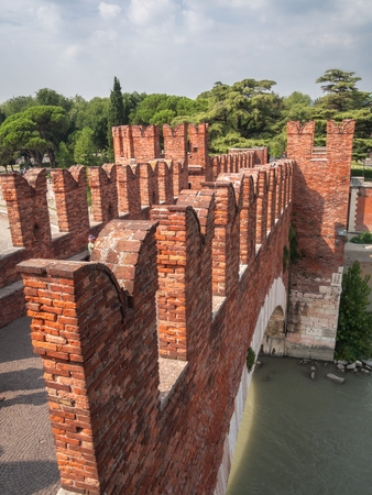 Merlons on bridge of Castelvecchio - The Old Castle in Verona, Italy.のeditorial素材