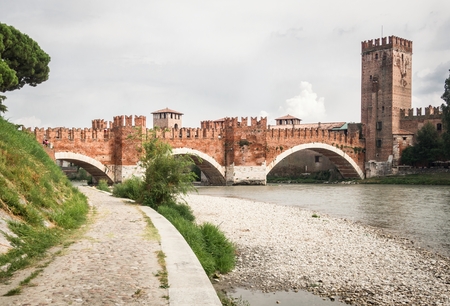Bridge of Castelvecchio - The Old Castle in Verona, Italy.のeditorial素材