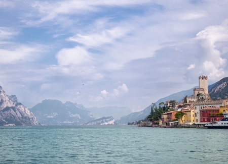 Lake Garda with part of Malcesine town and  the Castello Scaligero Castleのeditorial素材