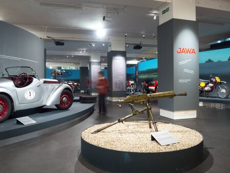 PRAGUE - NOVEMBER 27, 2019: Jawa Phenomenon - exhibition organized by the National Technical Museum to mark the 90th anniversary of the founding of the brand.のeditorial素材