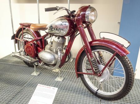 PRAGUE - NOVEMBER 27, 2019: Jawa Phenomenon - exhibition organized by the National Technical Museum to mark the 90th anniversary of the founding of the brand.のeditorial素材