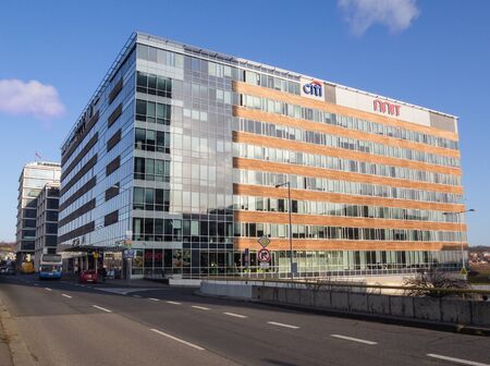 PRAGUE - DECEMBER 10, 2019: Headquarters of Citibank in Czech republic in building of Explora Jupiter Business center in Stodulky quarter.のeditorial素材