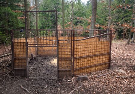 ZVANOVICE, CZECH REPUBLIC â APRIL 4: Equipment for catching wild boars to monitor and prevent the spread of African plague. Research of Czech University of Life Sciences Prague.の写真素材