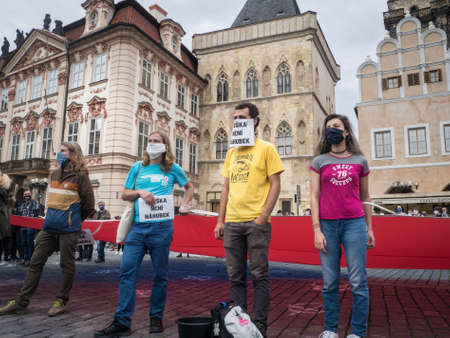 PRAGUE - JUNE 9, 2020:  Thousands of people were protesting on Old Town Square against the government of Andrei Babis.のeditorial素材