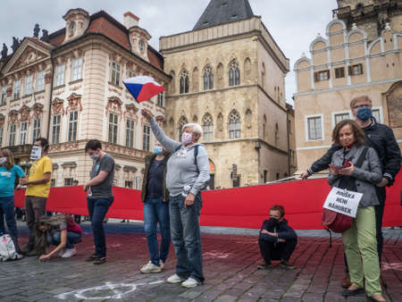 PRAGUE - JUNE 9, 2020:  Thousands of people were protesting on Old Town Square against the government of Andrei Babis.のeditorial素材