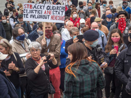 PRAGUE - JUNE 9, 2020:  Thousands of people were protesting on Palacky Square against the government of Andrei Babis.のeditorial素材