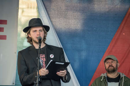 PRAGUE - MAY 20, 2021: Protest of five thousand on Wenceslas Square. Captured Benjamin Rollのeditorial素材