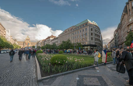 PRAGUE - MAY 20, 2021: Protest of five thousand on Wenceslas Square. People called for the prosecution of the president Zeman for treason and resignation of M. Benesova, Minister of Justice.のeditorial素材