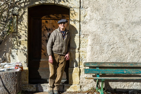 France. Alpes-de-Haute-Provence (04), Eoulx. Portrait of an old Provencal manのeditorial素材