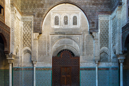 Morocco. Fes. Al-Attarine Madrasa, Fes medina. It was built by the Marinid sultan Uthman II Abu Said in 1323-1325のeditorial素材