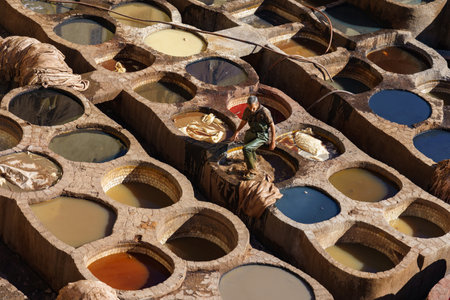 Morocco. Fez. The Chouara tannery is the largest of the four traditional tanneries still present in the heart of the Fez el-Bali medina.のeditorial素材
