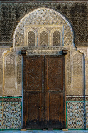 Morocco. Fez. Medersa Bou 'Inania built between 1350 and 1355 for Sultan Abou 'Inan Faris under the Merinid dynasty.のeditorial素材