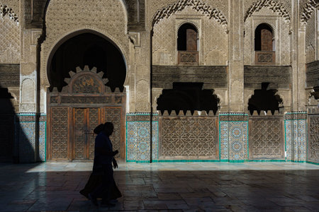 Morocco. Fez. Medersa Bou 'Inania built between 1350 and 1355 for Sultan Abou 'Inan Faris under the Merinid dynasty.のeditorial素材