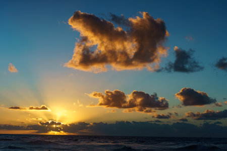 North Africa. Morocco. Rabat. Sunset in front of rough sea in a dramatic lightの写真素材